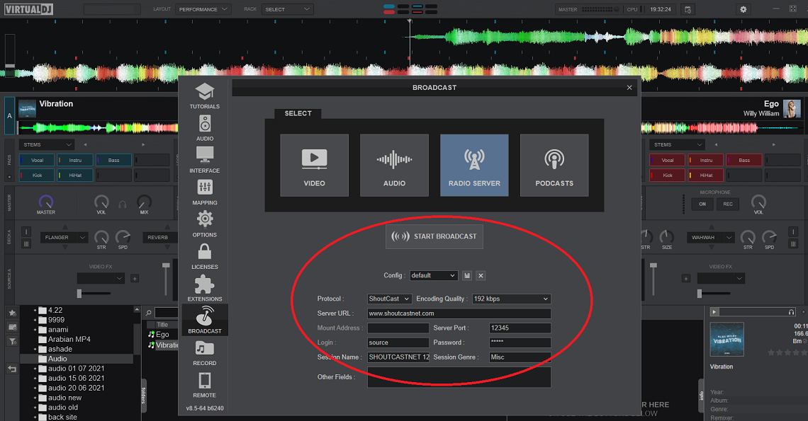 configure mixxx live broadcating